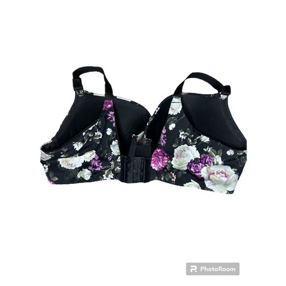 Torrid Curve Floral Black Pink Underwire Lace Padded Push Up Bra Size 40DD - Picture 3 of 5